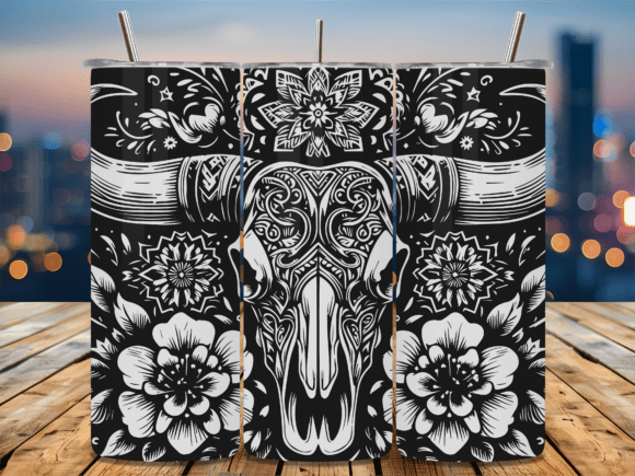 Floral Bull Skull Boho Tumbler SVG