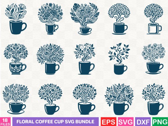 Floral Coffee Cup SVG Bundle