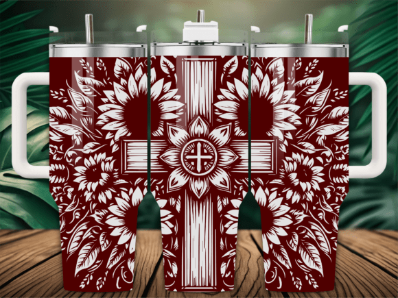 Floral Cross Tumbler Wrap Design
