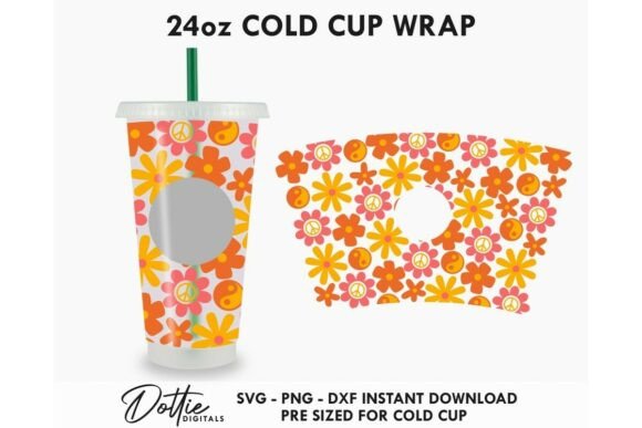 Funky Retro Floral Cold Cup SVG 24oz