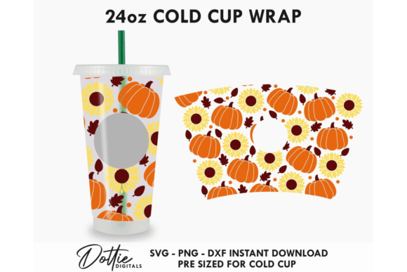 Pumpkin Sunflowers Cold Cup SVG