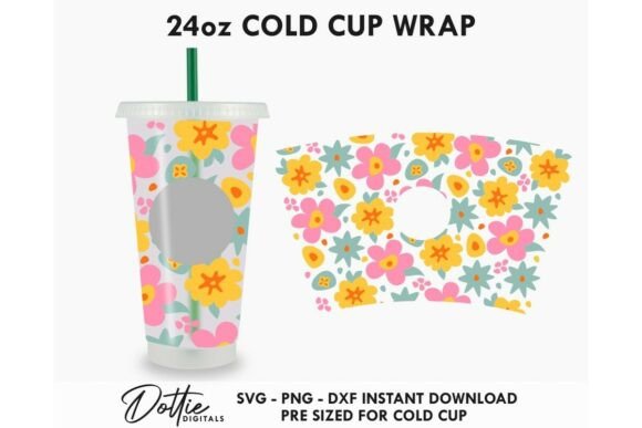 Retro Flowers Cold Cup SVG 24oz