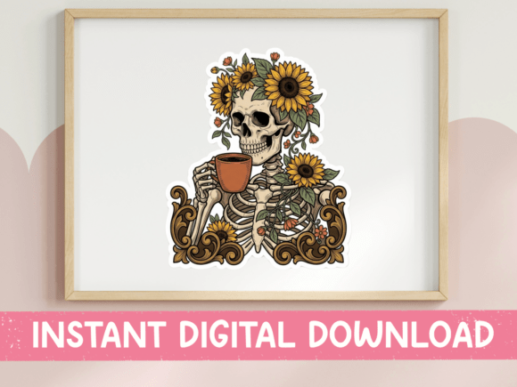 Skeleton Hand Sunflower Coffee Cup SVG