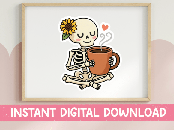 Skeleton Hugging Coffee Cup SVG