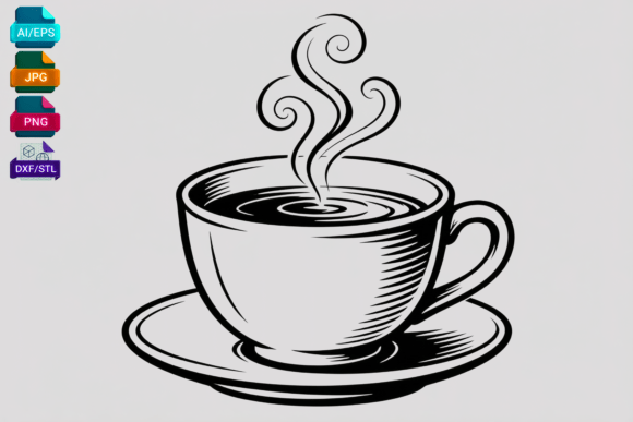 Steaming Coffee Cup SVG Black White